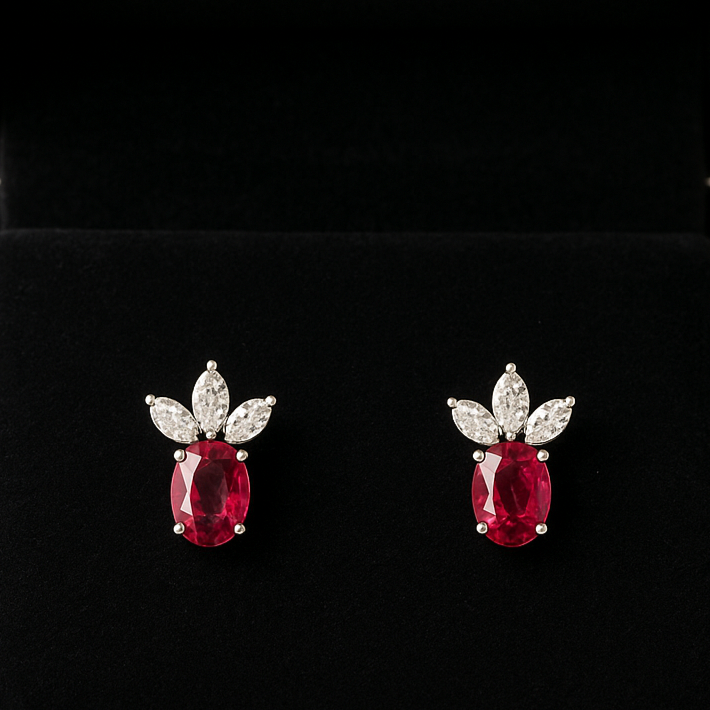 The Ruby Crown Diamond Stud Earrings
